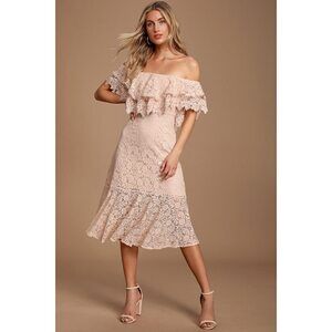 Lulus Jaclyn Blush Pink Lace Off-the-shoulder Midi Dress - Size XS